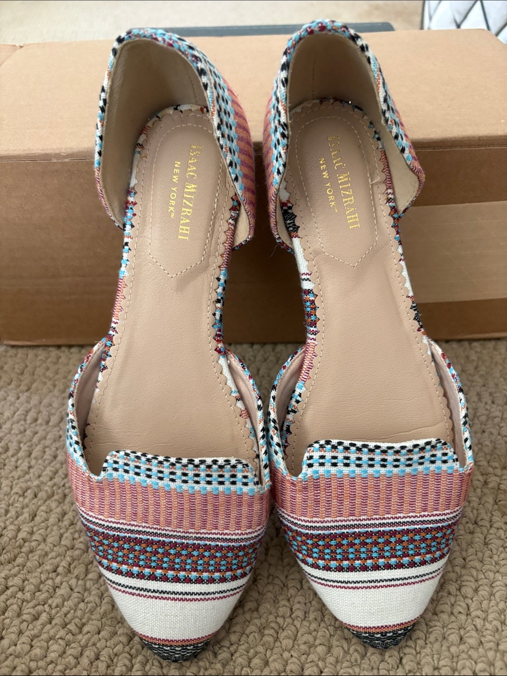 Isaac Mizrahi Pink Multi-Color Woven D'Orsay Flats. Sz 8